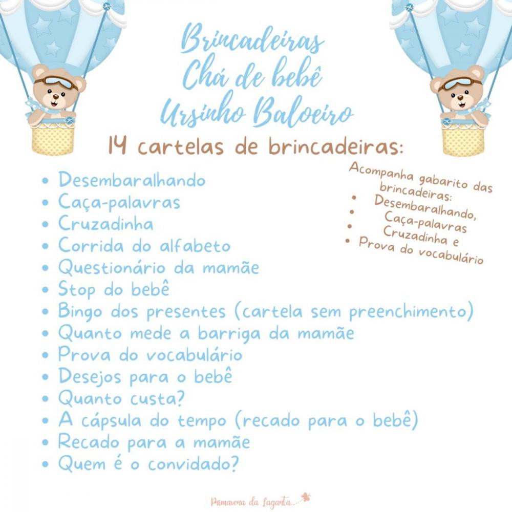 Kit Brincadeiras Chá de Bebê Ursinho Baloeiro (azul) (pdf)