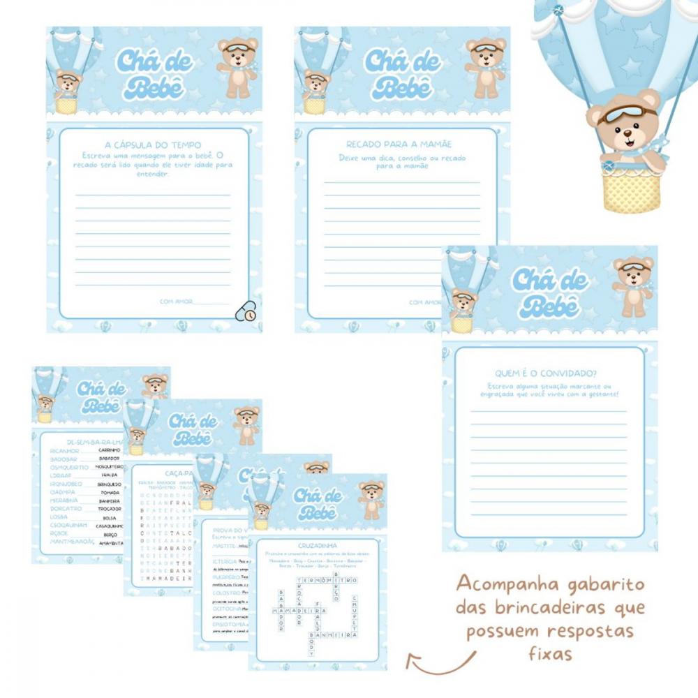 Kit Brincadeiras Chá de Bebê Ursinho Baloeiro (azul) (pdf)