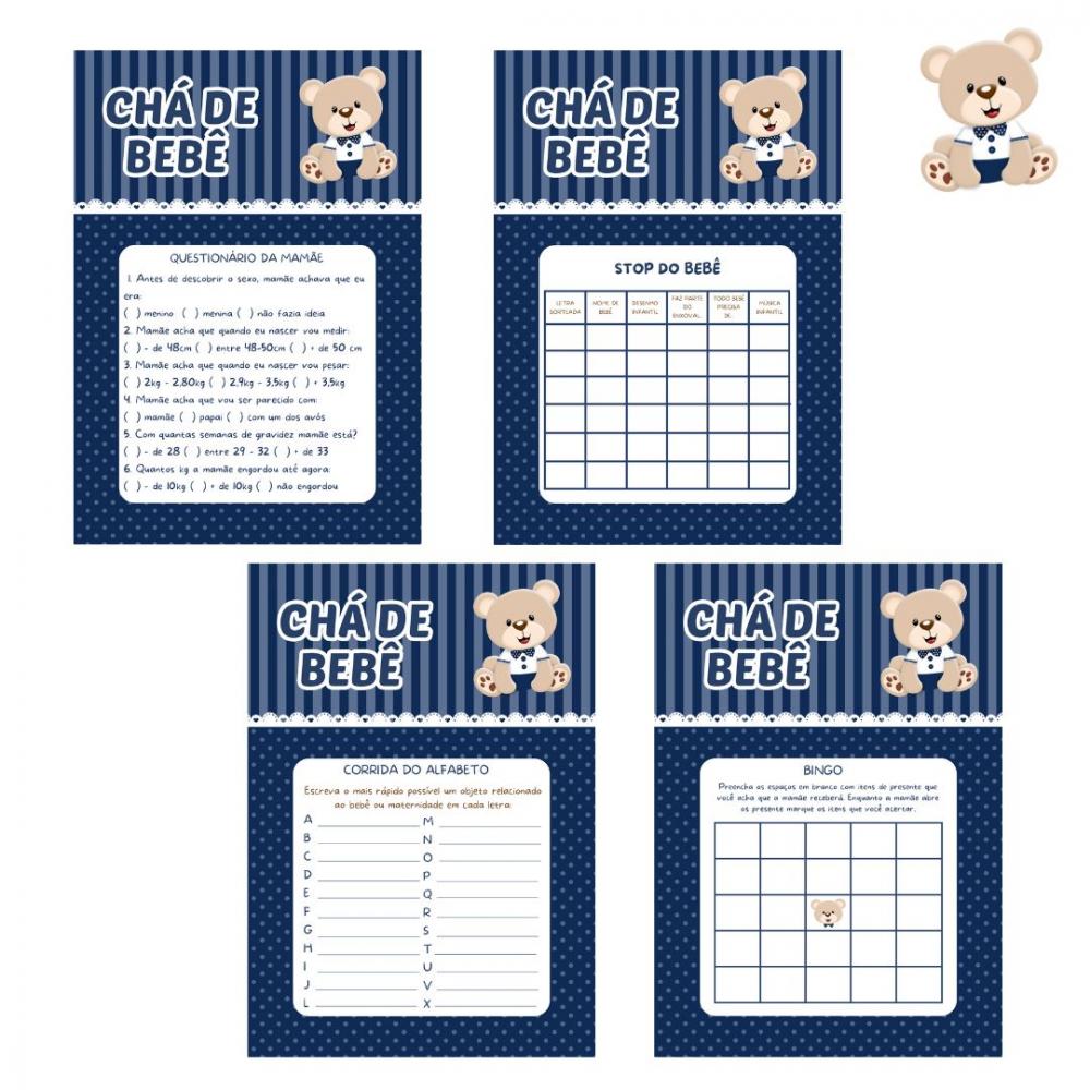 Kit Brincadeiras Chá de Bebê Ursinho (azul Marinho) -pdf