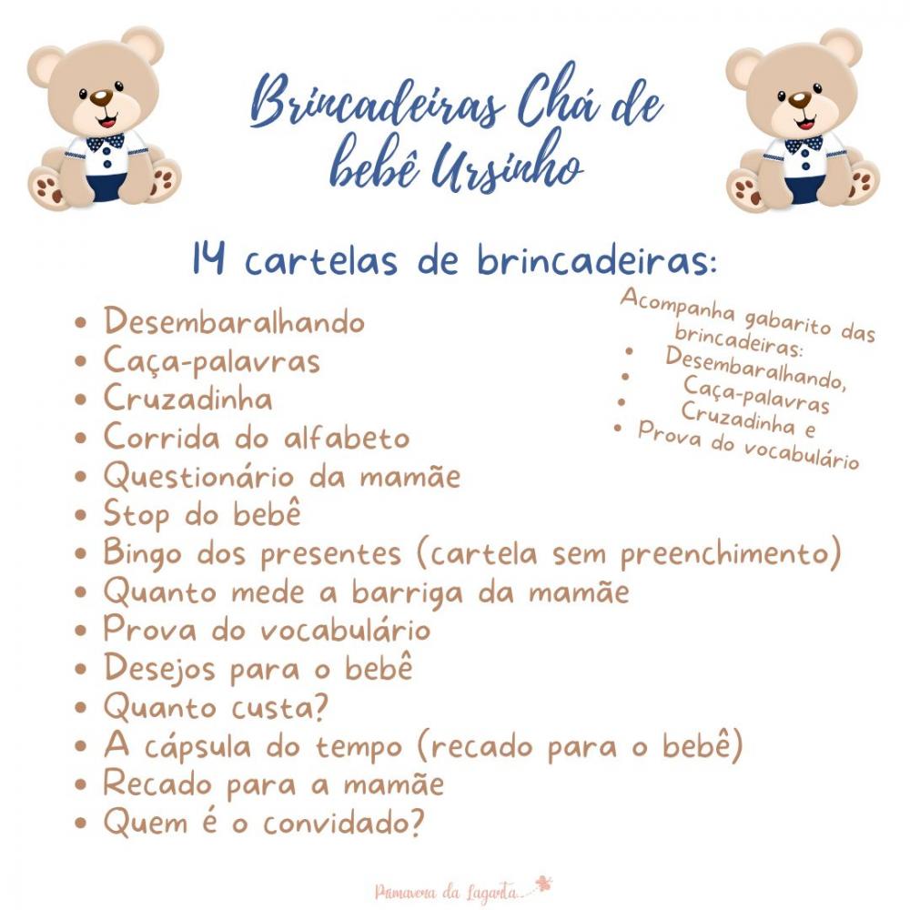 Kit Brincadeiras Chá de Bebê Ursinho (azul Marinho) -pdf