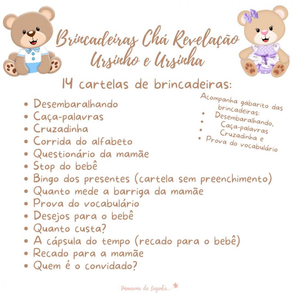 Kit Brincadeiras Chá Revelação Ursinho e Ursinha -pdf