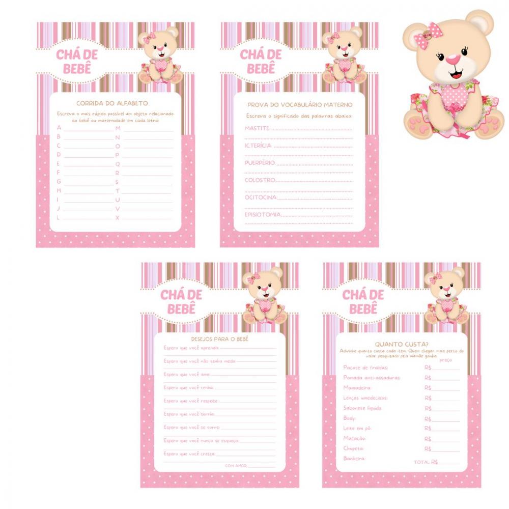Kit Brincadeiras Chá de Bebê Ursinha (rosa e Bege) -pdf