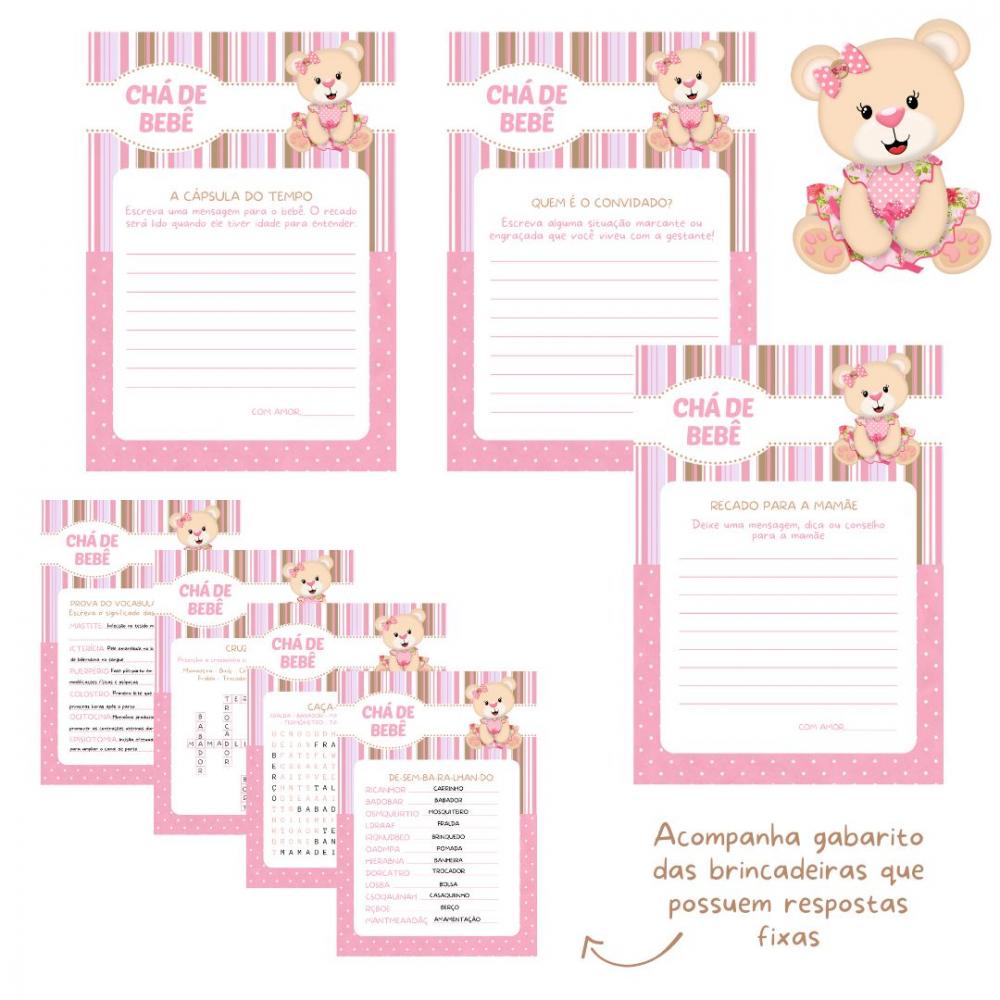 Kit Brincadeiras Chá de Bebê Ursinha (rosa e Bege) -pdf