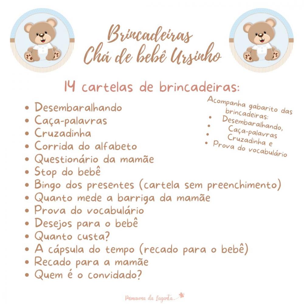 Kit Brincadeiras Chá de Bebê Ursinho -pdf