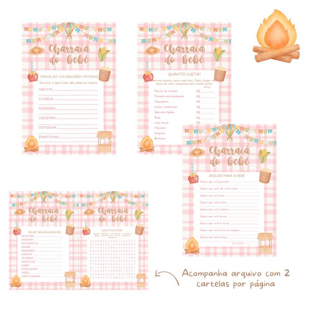 Kit Brincadeiras Charraiá do Bebê Festa Junina - Rosa (pdf)