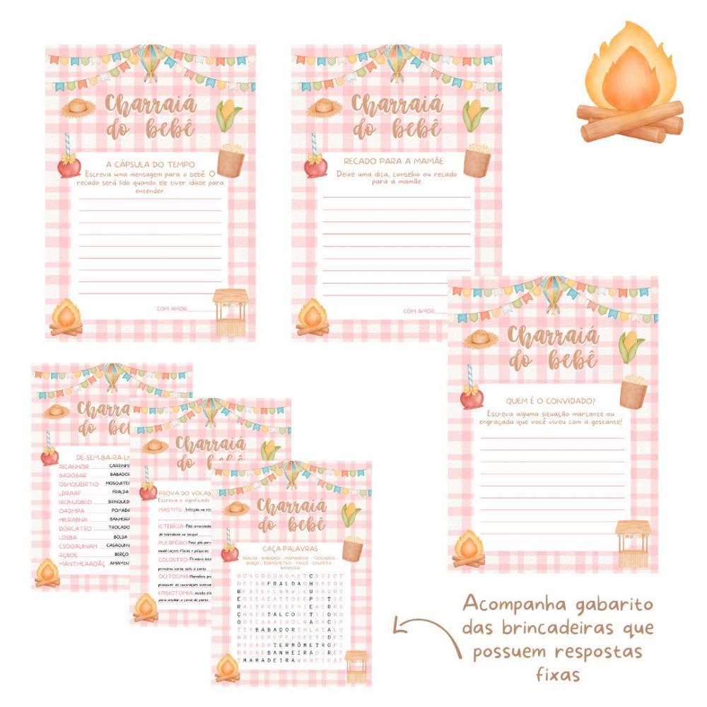 Kit Brincadeiras Charraiá do Bebê Festa Junina - Rosa (pdf)