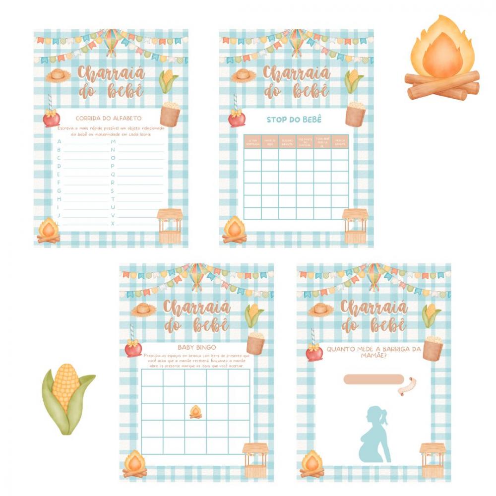 Kit Brincadeiras Charraiá do Bebê Festa Junina - Azul (pdf)