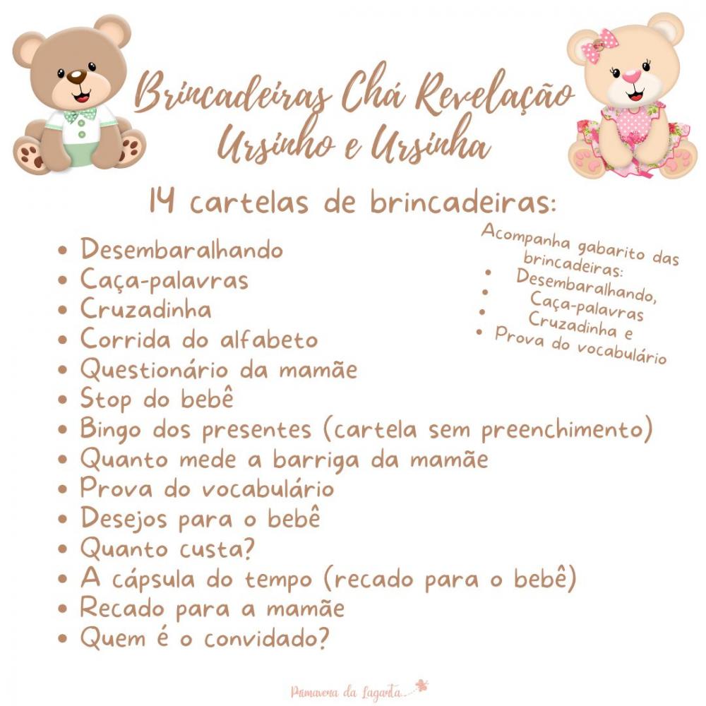 Kit Brincadeiras Chá Revelação Ursinho e Ursinha -pdf
