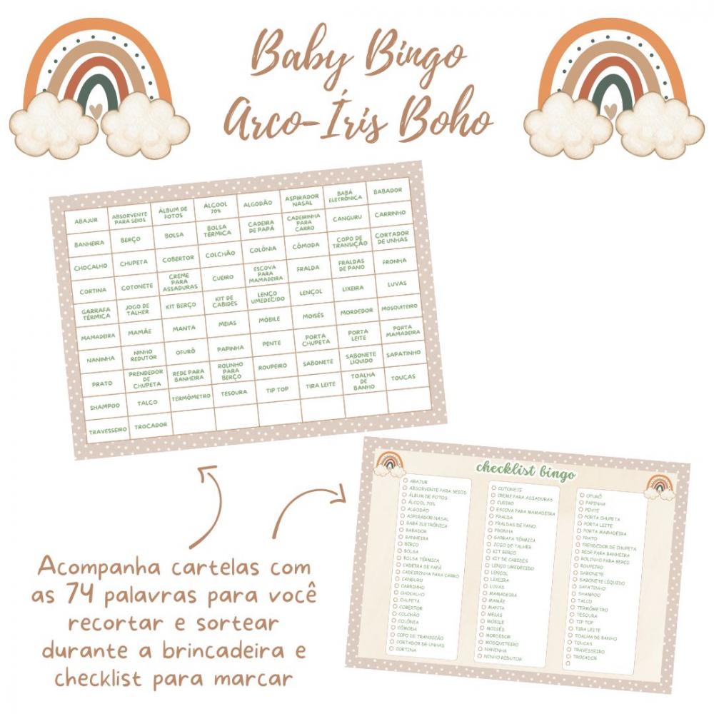 Baby Bingo Arco-íris Boho - 100 Cartelas pdf
