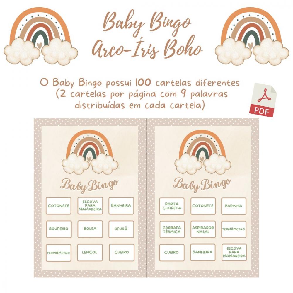 Baby Bingo Arco-íris Boho - 100 Cartelas pdf