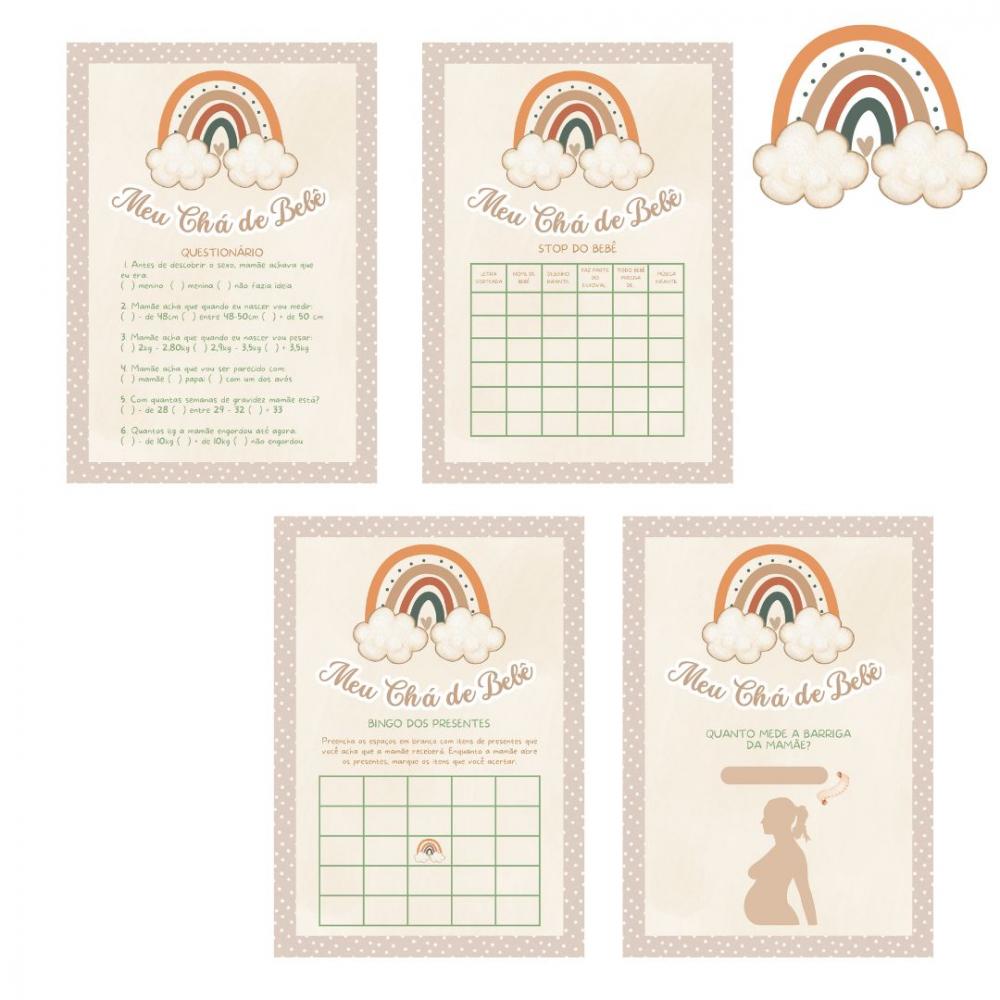 Kit Brincadeiras Chá de Bebê Arco-íris Boho (poá) -pdf