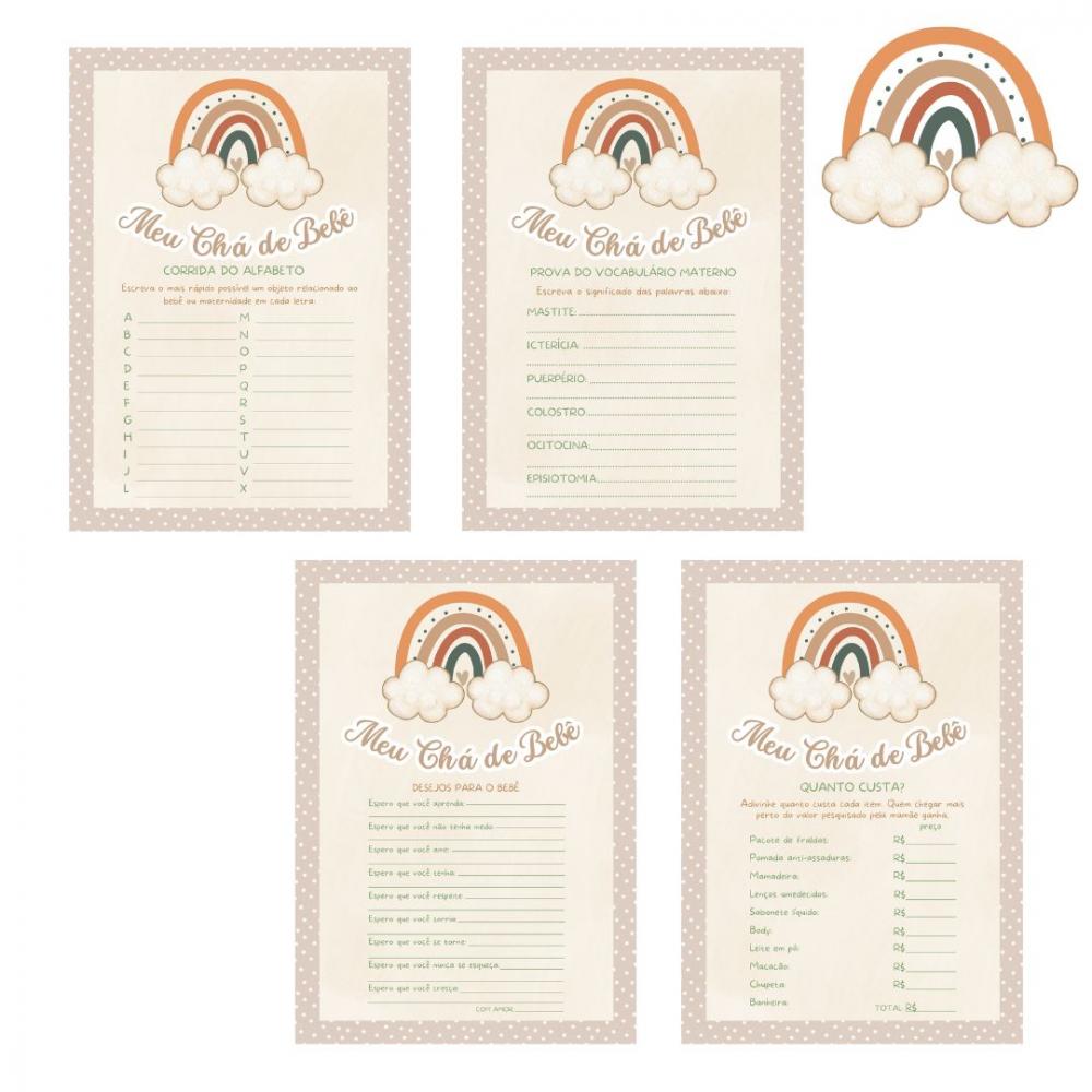 Kit Brincadeiras Chá de Bebê Arco-íris Boho (poá) -pdf