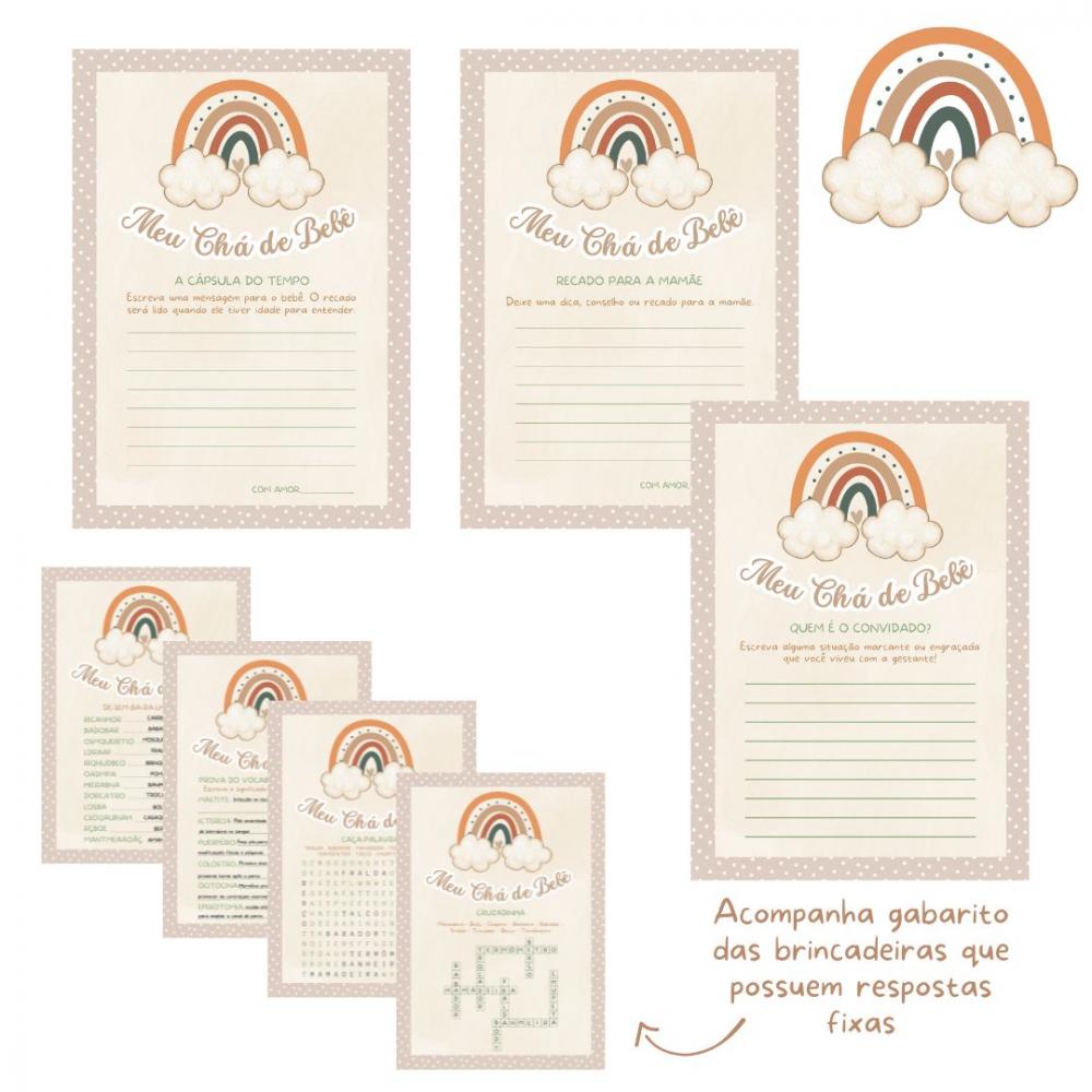 Kit Brincadeiras Chá de Bebê Arco-íris Boho (poá) -pdf