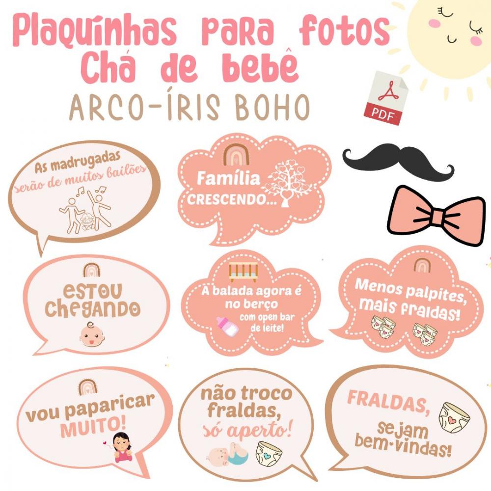 Kit Plaquinhas Chá de Bebê Arco-íris Boho (arquivo Pdf)