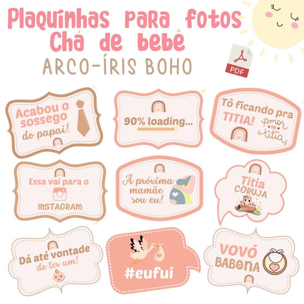 Kit Plaquinhas Chá de Bebê Arco-íris Boho (arquivo Pdf)