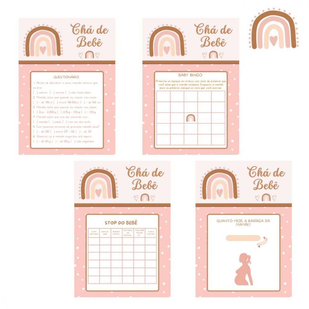 Kit Brincadeiras Chá de Bebê Arco-íris Boho (poá) (pdf)