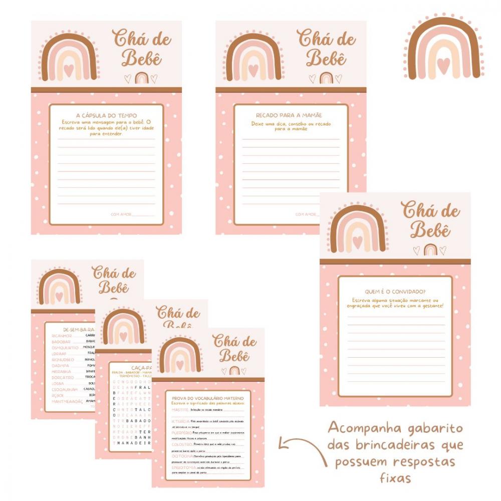 Kit Brincadeiras Chá de Bebê Arco-íris Boho (poá) (pdf)