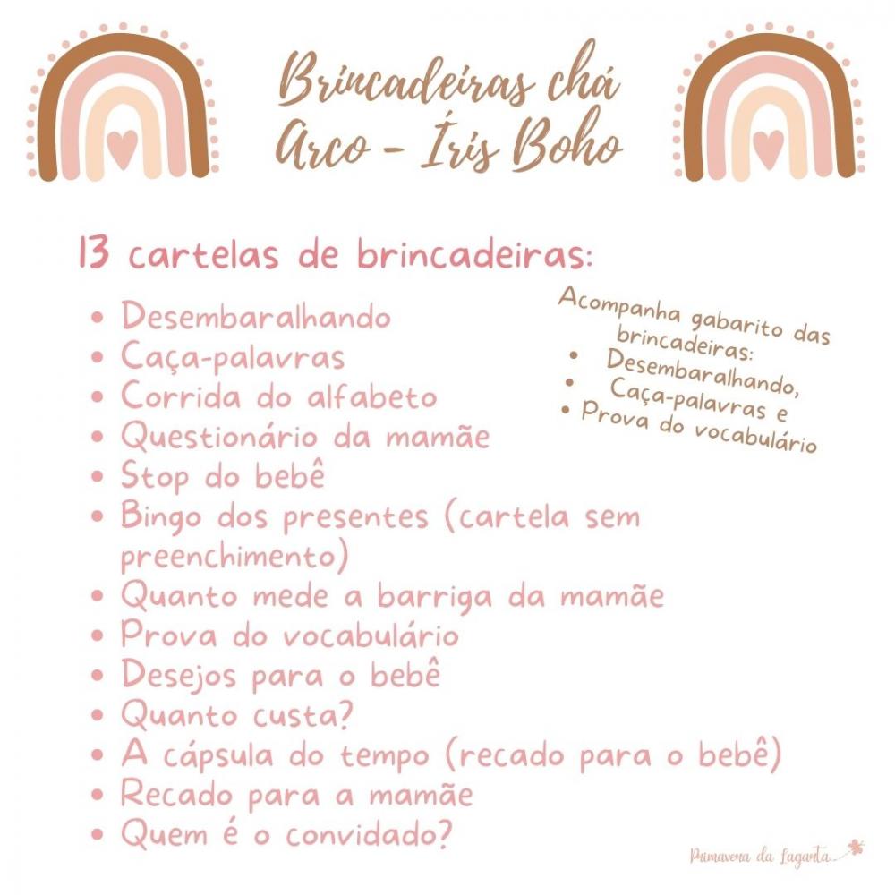 Kit Brincadeiras Chá de Bebê Arco-íris Boho (poá) (pdf)