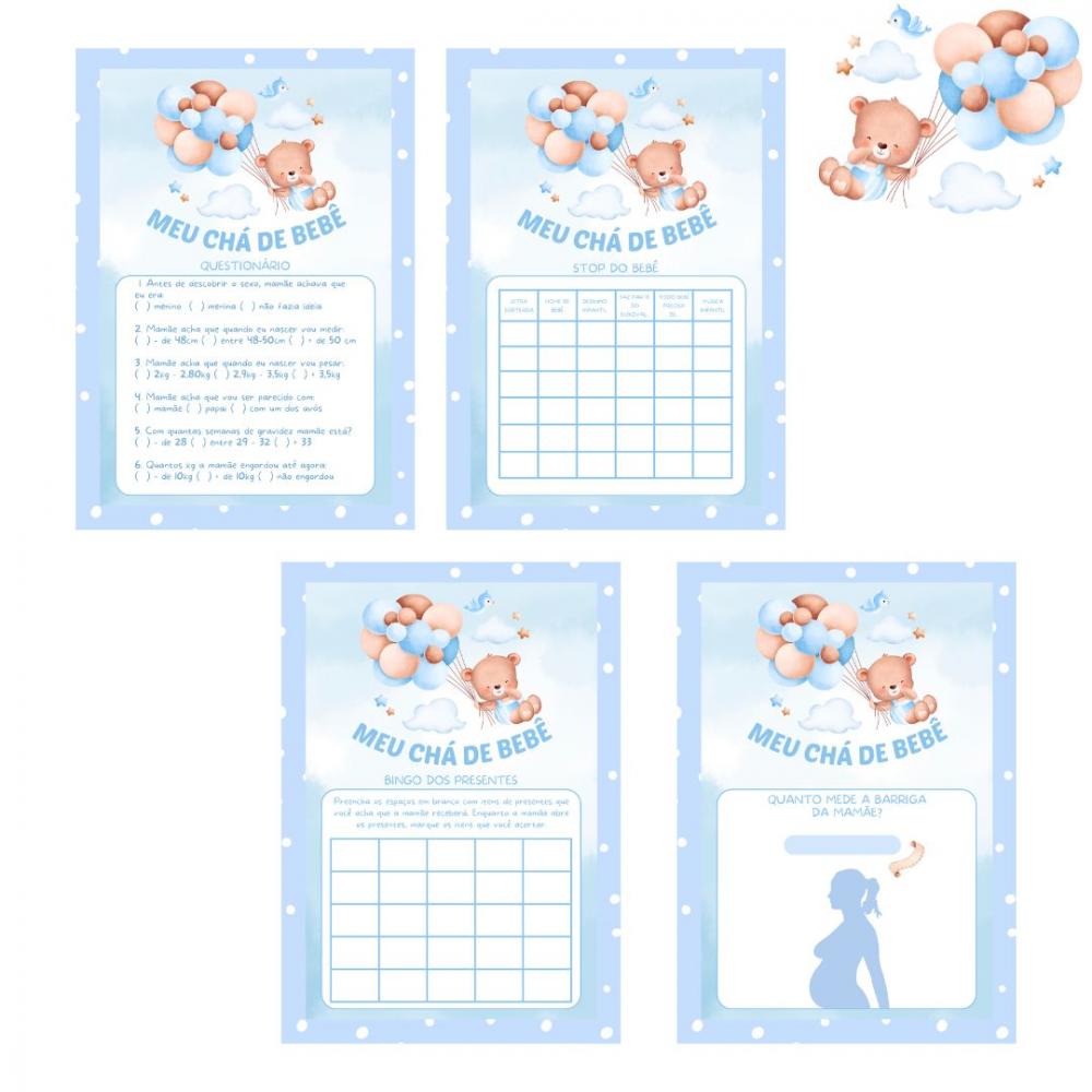Kit Brincadeiras Chá de Bebê Ursinho Cute (azul Poá) -pdf