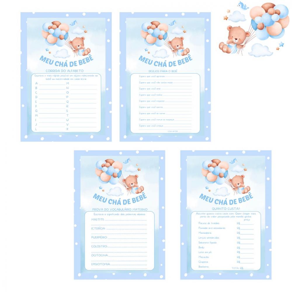 Kit Brincadeiras Chá de Bebê Ursinho Cute (azul Poá) -pdf