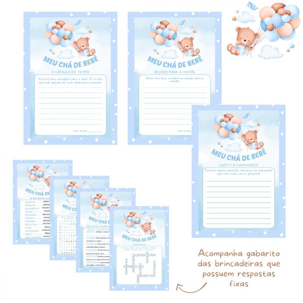 Kit Brincadeiras Chá de Bebê Ursinho Cute (azul Poá) -pdf
