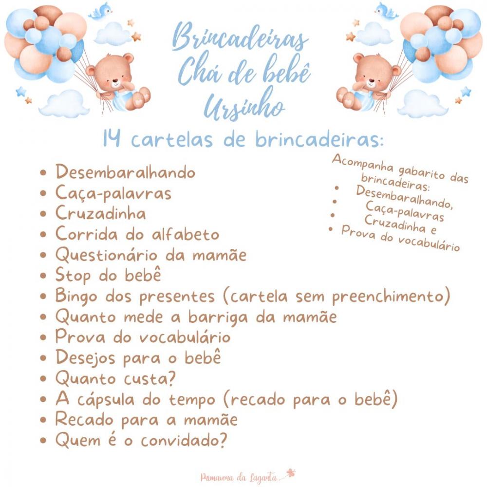 Kit Brincadeiras Chá de Bebê Ursinho Cute (azul Poá) -pdf