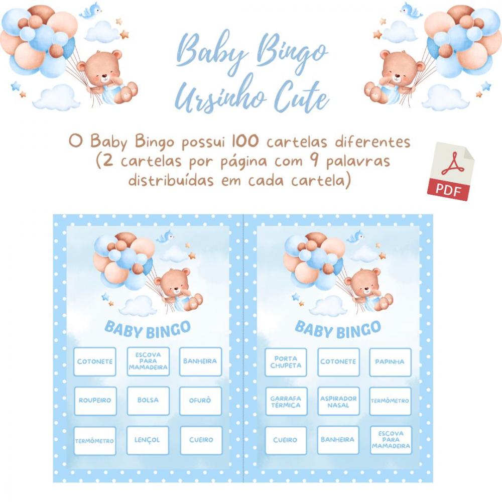 Baby Bingo Ursinho Cute (azul Poá)- 100 Cartelas pdf