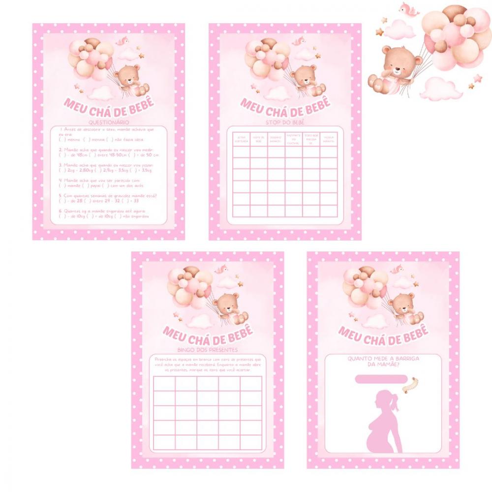 Kit Brincadeiras Chá de Bebê Ursinha Cute (rosa Poá) -pdf