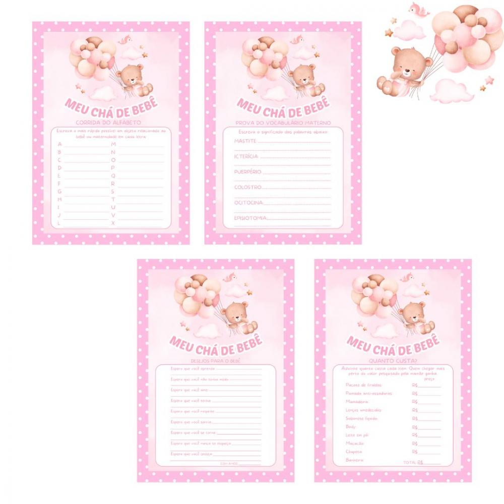Kit Brincadeiras Chá de Bebê Ursinha Cute (rosa Poá) -pdf