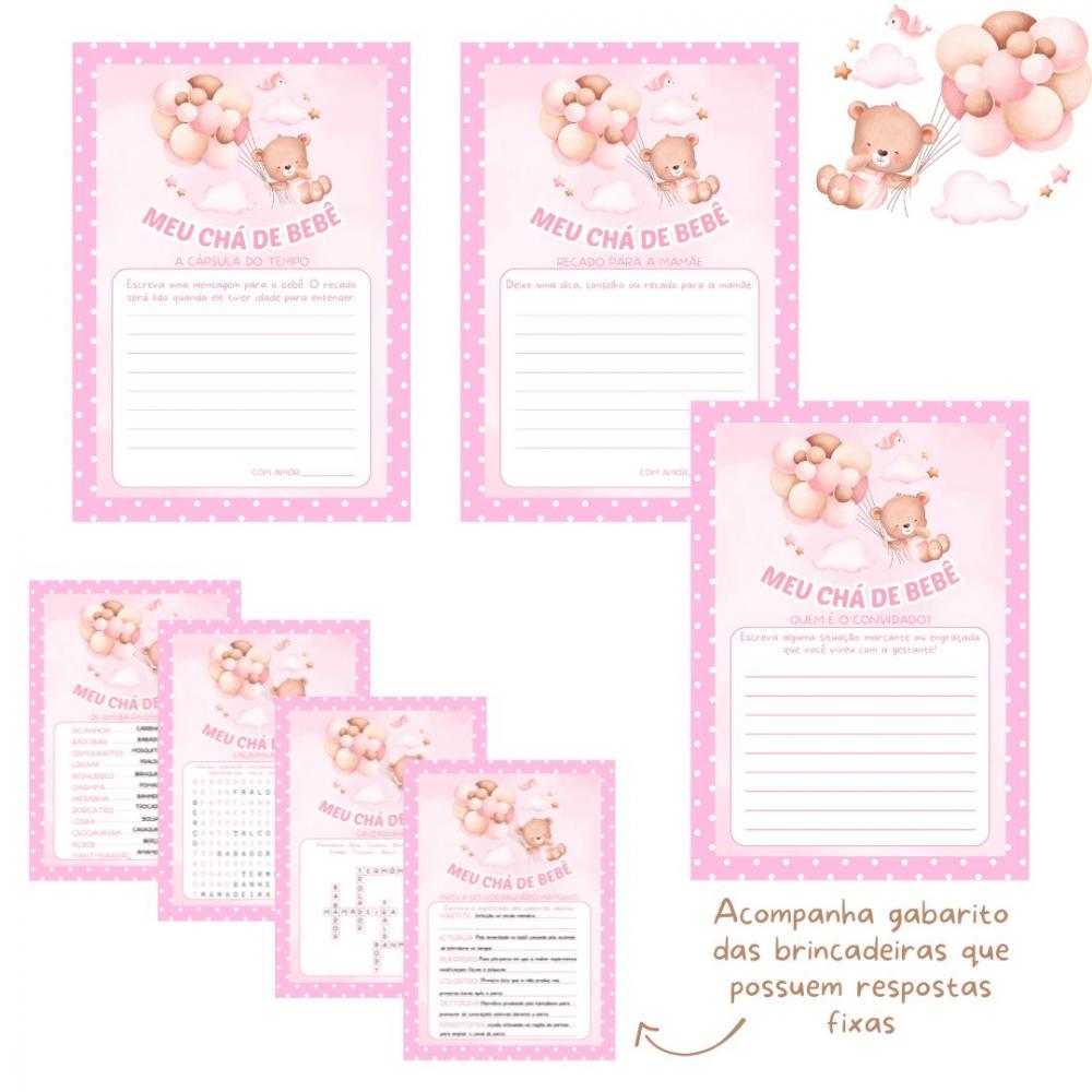 Kit Brincadeiras Chá de Bebê Ursinha Cute (rosa Poá) -pdf