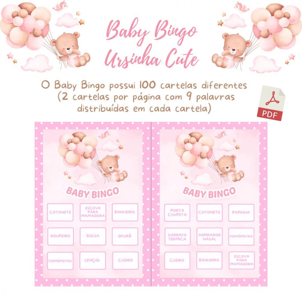 Baby Bingo Ursinha Cute (rosa Poá)- 100 Cartelas pdf