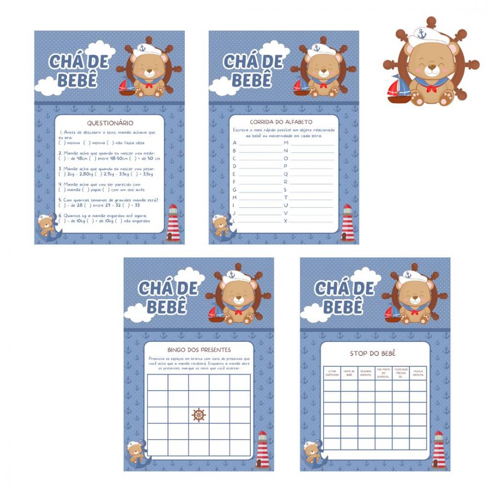 Kit Brincadeiras Chá de Bebê Ursinho Marinheiro Cute -pdf