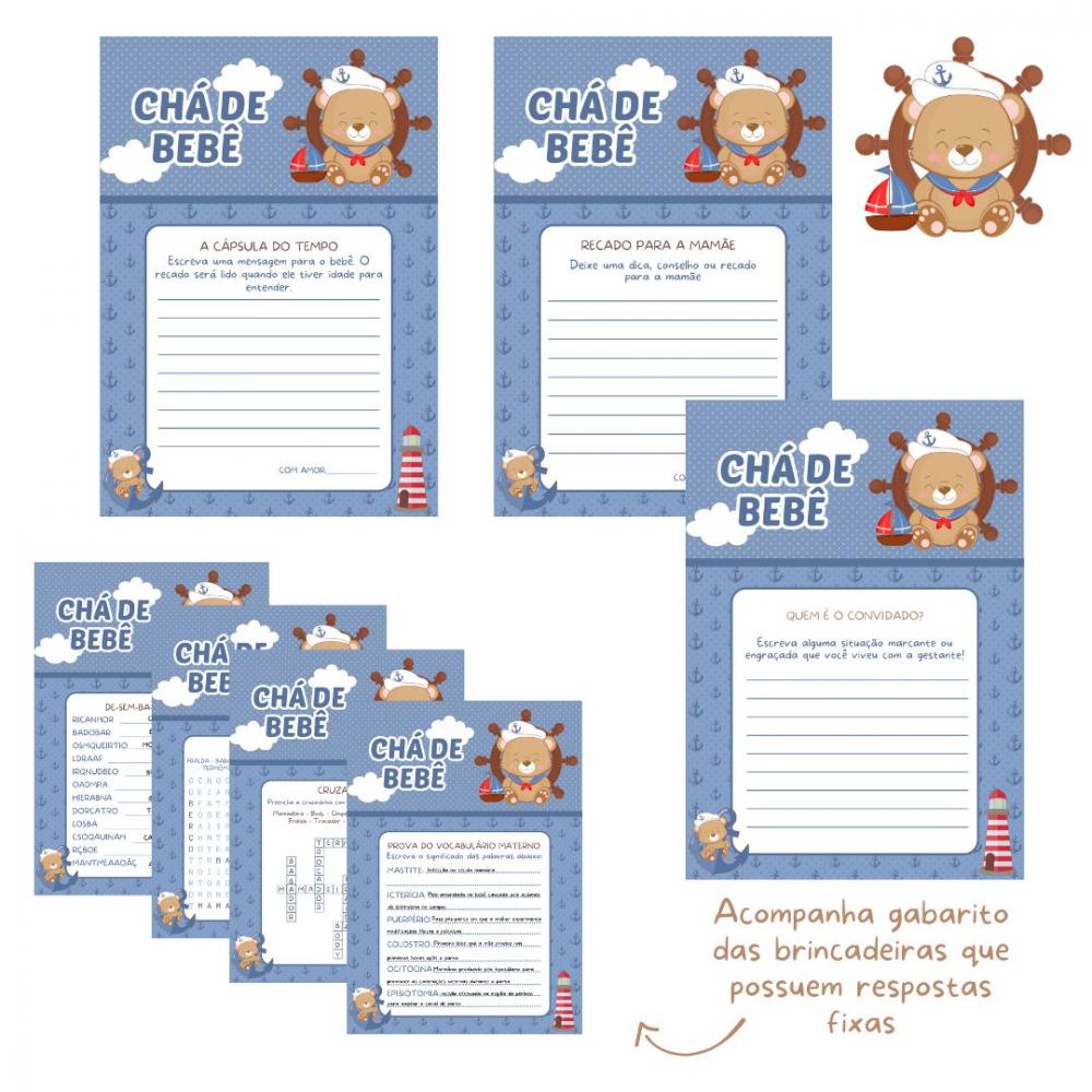 Kit Brincadeiras Chá de Bebê Ursinho Marinheiro Cute -pdf