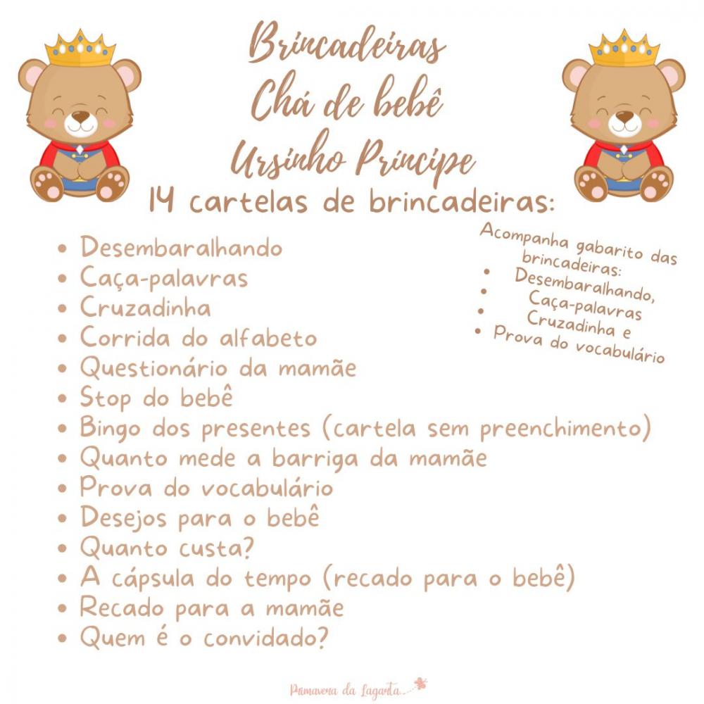 Kit Brincadeiras Chá de Bebê Ursinho Príncipe Cute -pdf