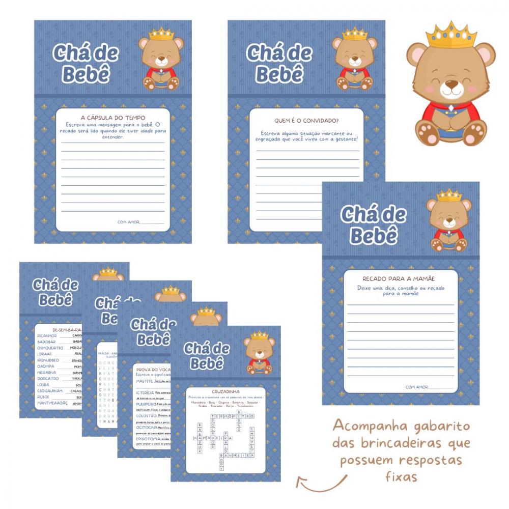 Kit Brincadeiras Chá de Bebê Ursinho Príncipe Cute -pdf