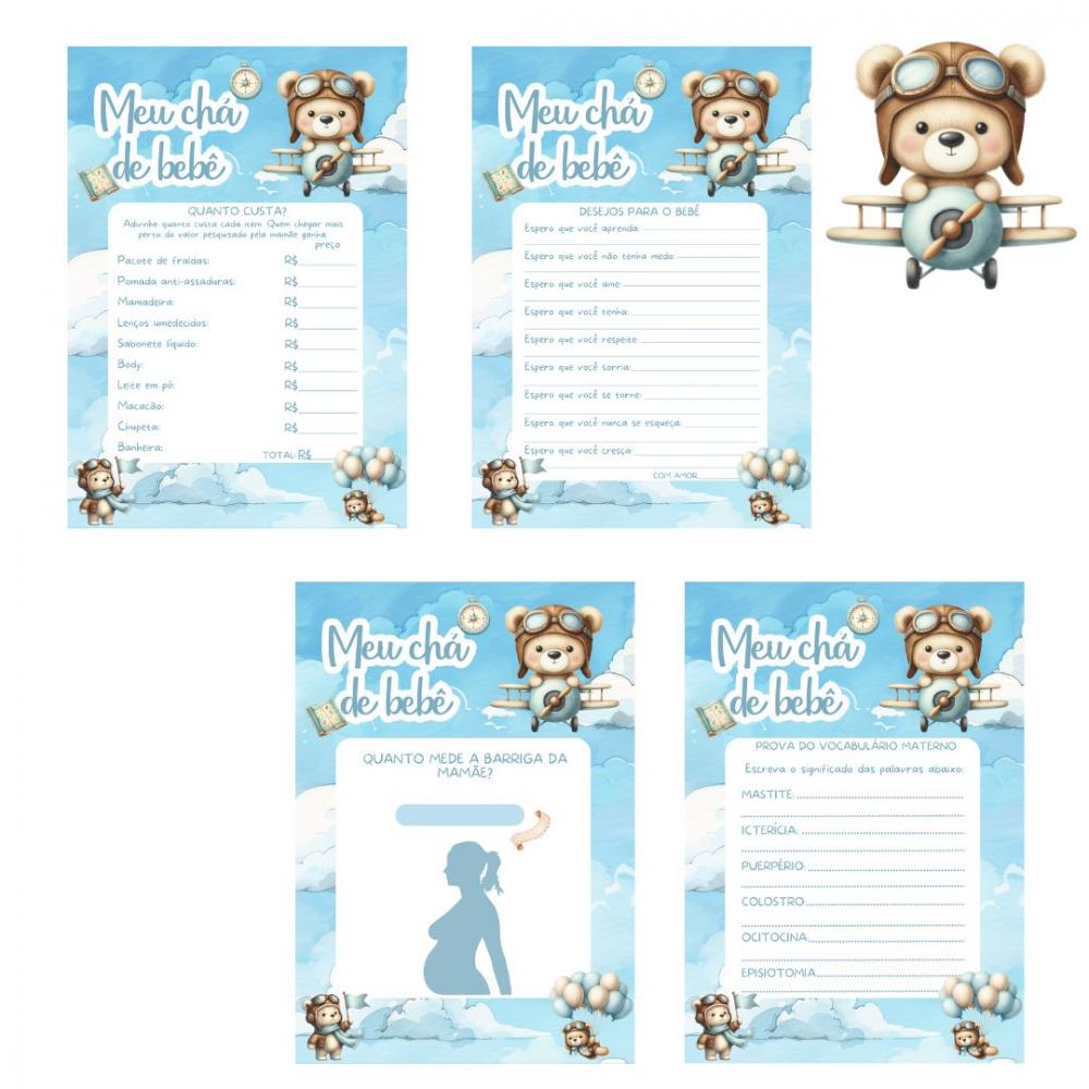Kit Brincadeiras Chá de Bebê Ursinho Aviador Cute -pdf