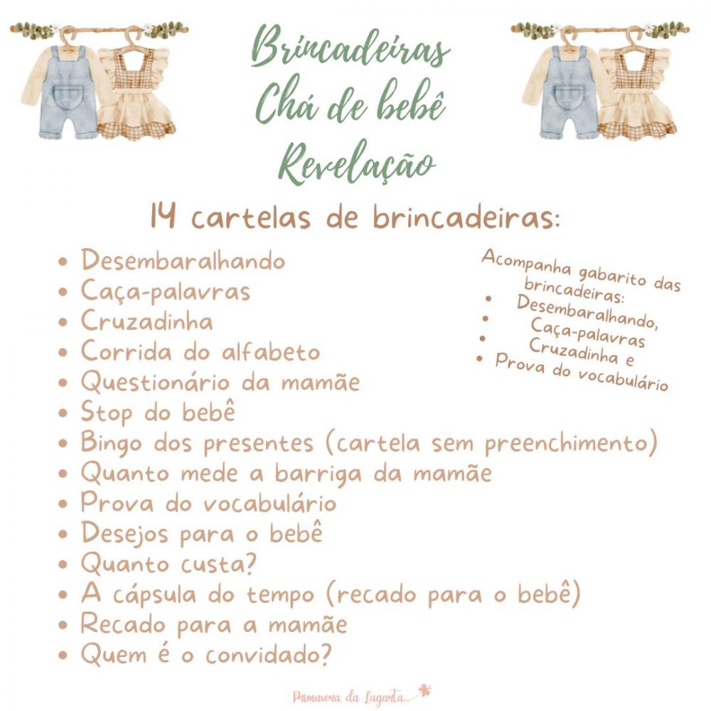 Kit Brincadeiras Chá de Bebê Revelação Vintage -pdf