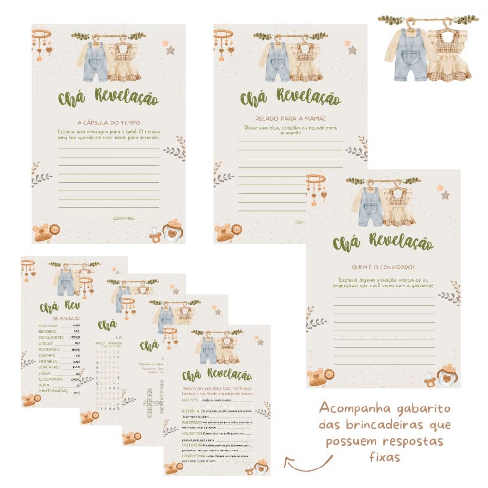 Kit Brincadeiras Chá de Bebê Revelação Vintage -pdf