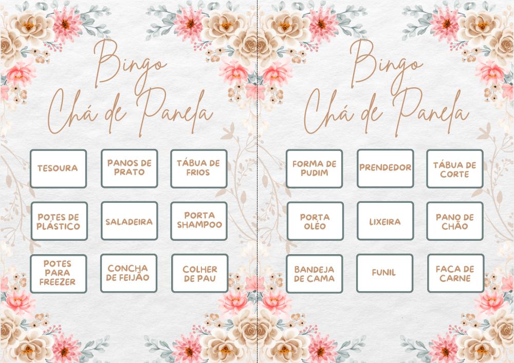 Bingo Chá de Panela Floral (100 Cartelas) - pdf