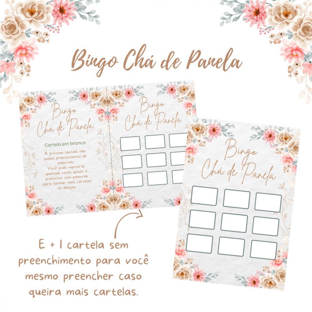 Bingo Chá de Panela Floral (100 Cartelas) - pdf