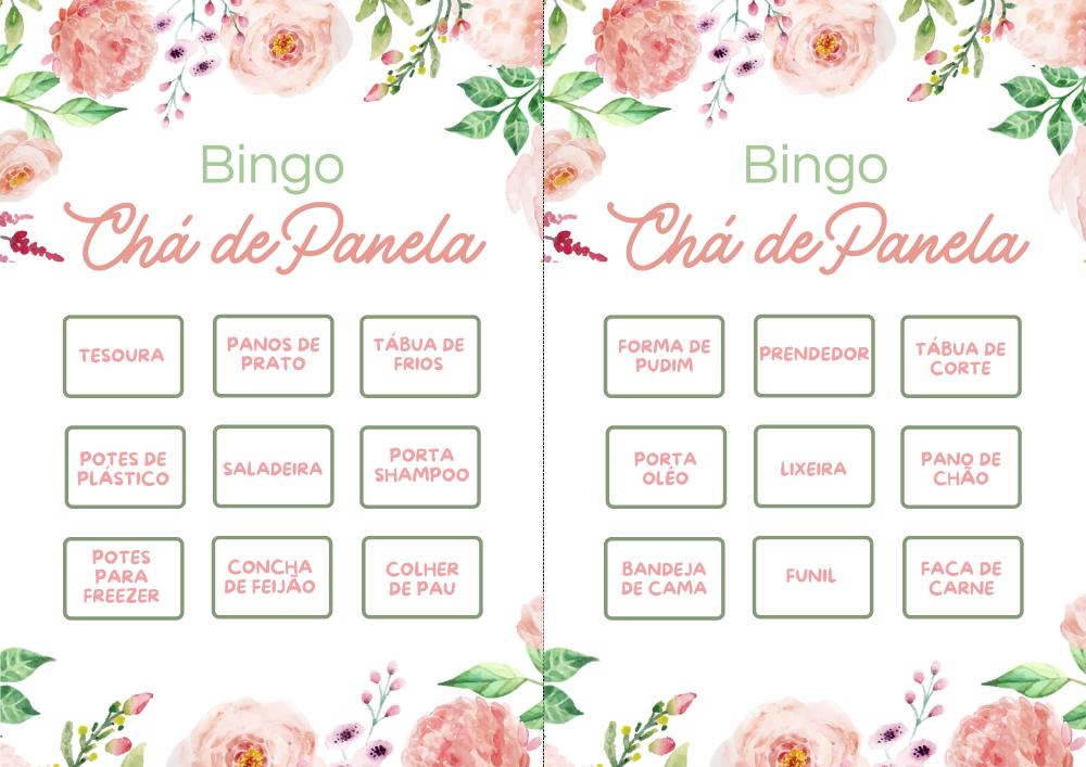 Bingo Chá de Panela Floral Aquarela (100 Cartelas) - pdf