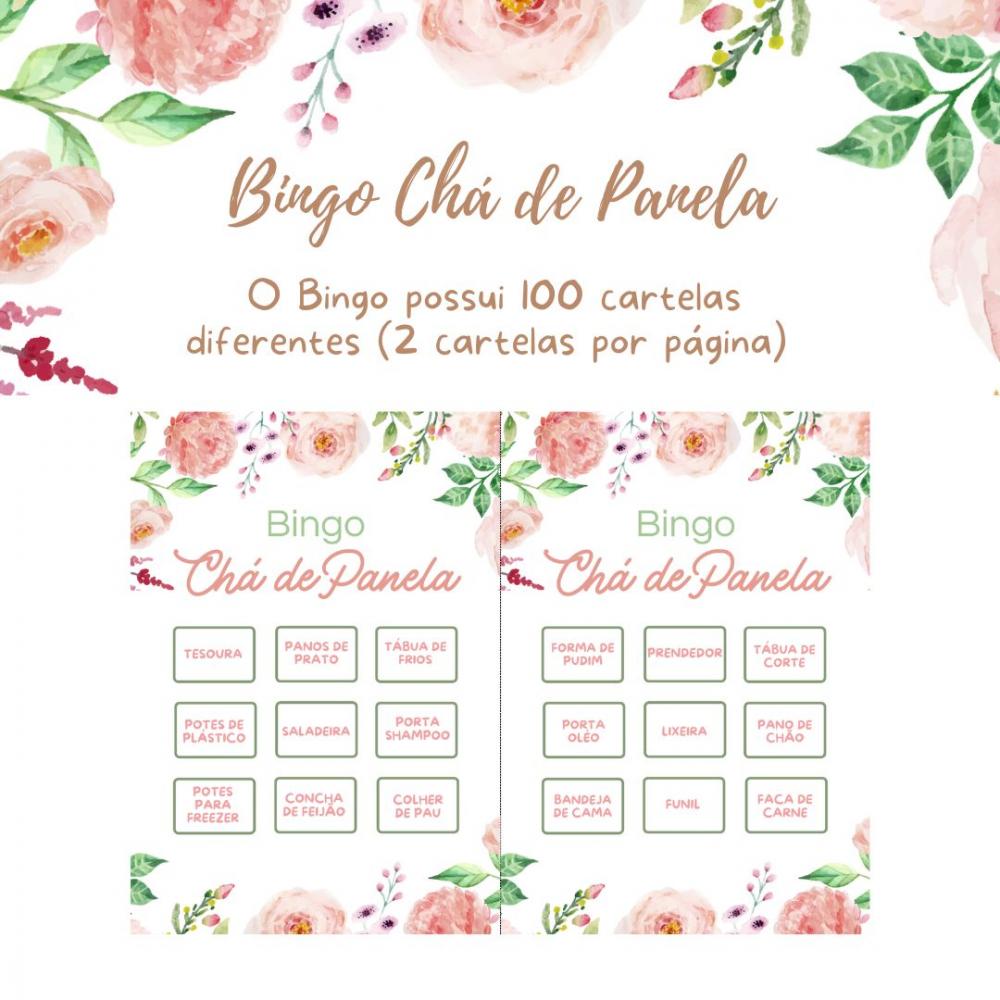 Bingo Chá de Panela Floral Aquarela (100 Cartelas) - pdf