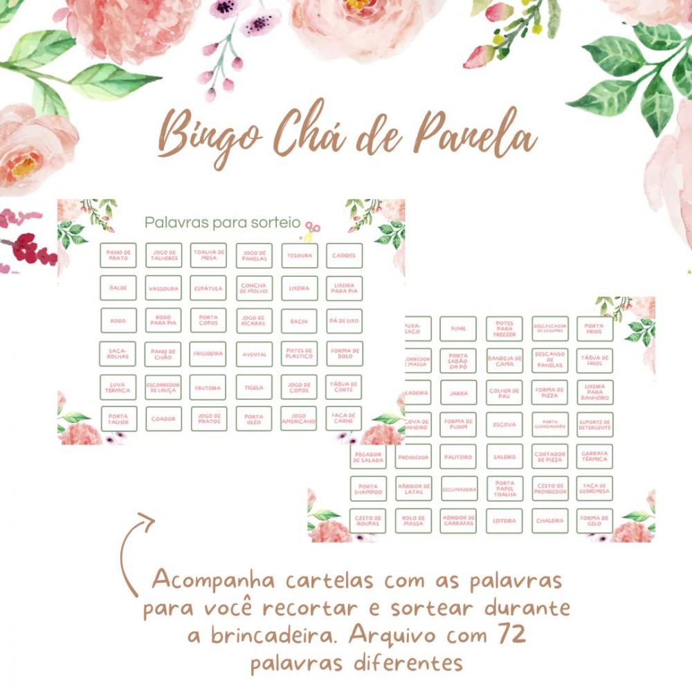 Bingo Chá de Panela Floral Aquarela (100 Cartelas) - pdf