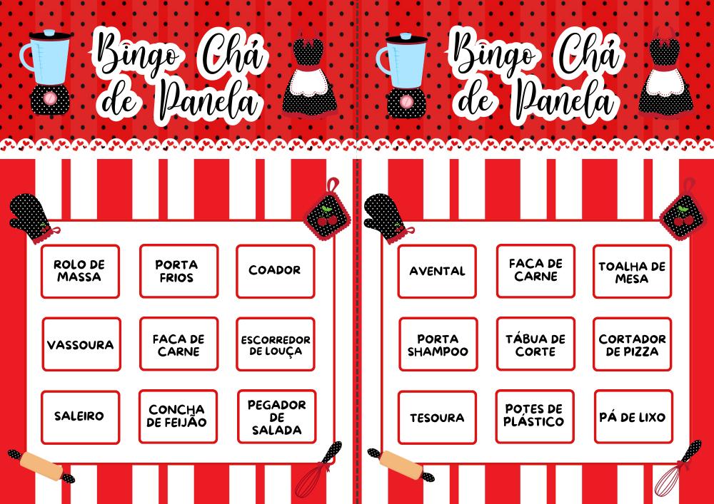 Bingo Chá de Panela - Vermelho/preto (50 Cartelas) - pdf