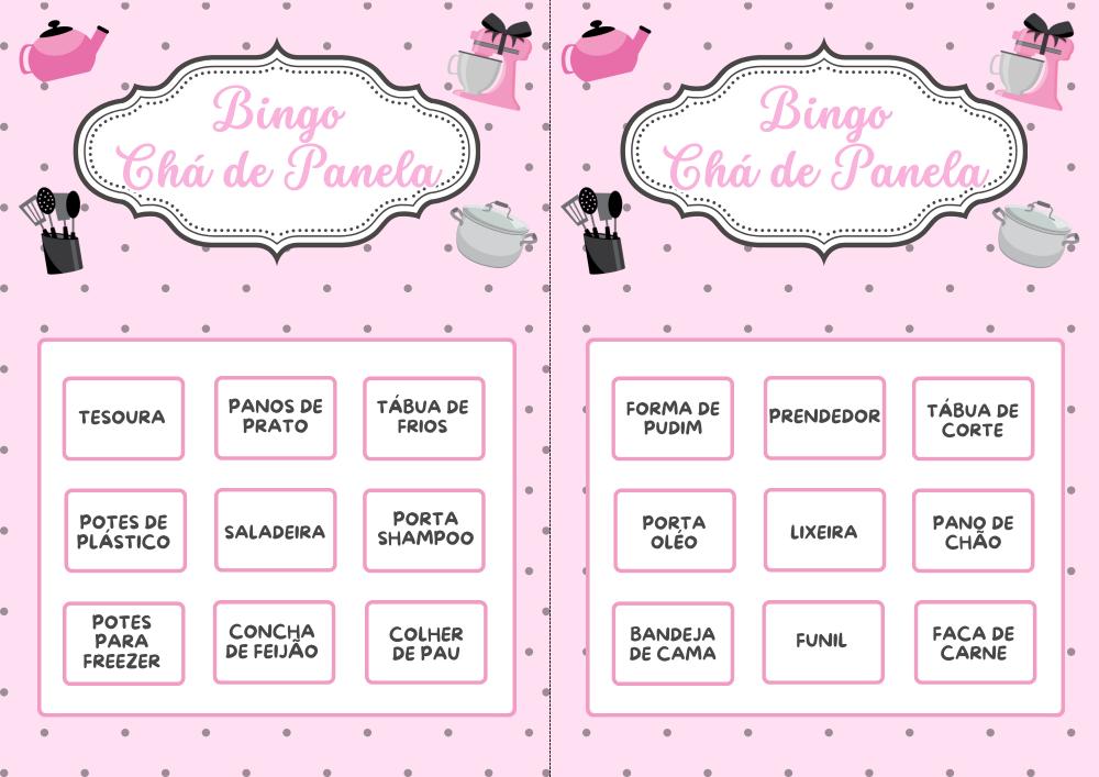 Bingo Chá de Panela (rosa e Cinza) (100 Cartelas) - pdf