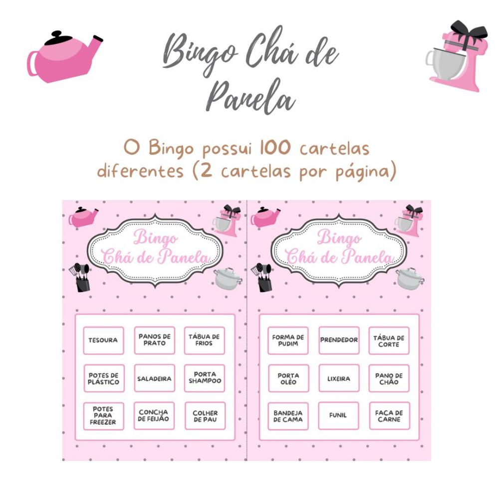 Bingo Chá de Panela (rosa e Cinza) (100 Cartelas) - pdf