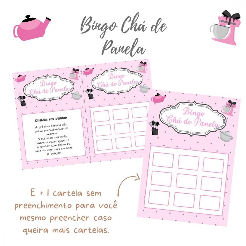 Bingo Chá de Panela (rosa e Cinza) (100 Cartelas) - pdf