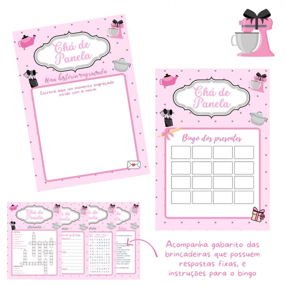 Kit Brincadeiras Chá de Panela (rosa/cinza) - pdf