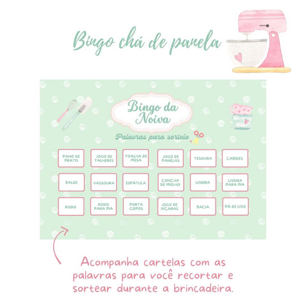 Bingo Chá de Panela Rosa/verde (100 Cartelas) - pdf