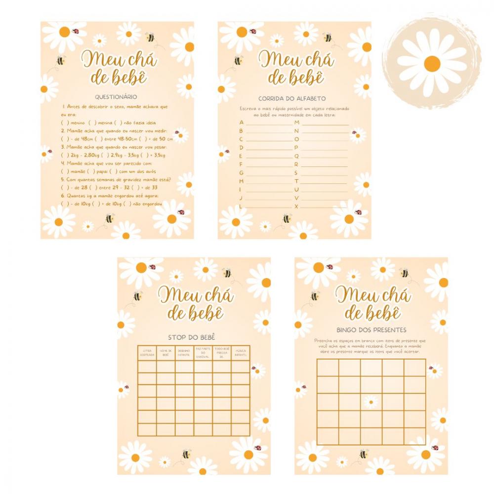 Kit Brincadeiras Chá de Bebê Margaridas -pdf